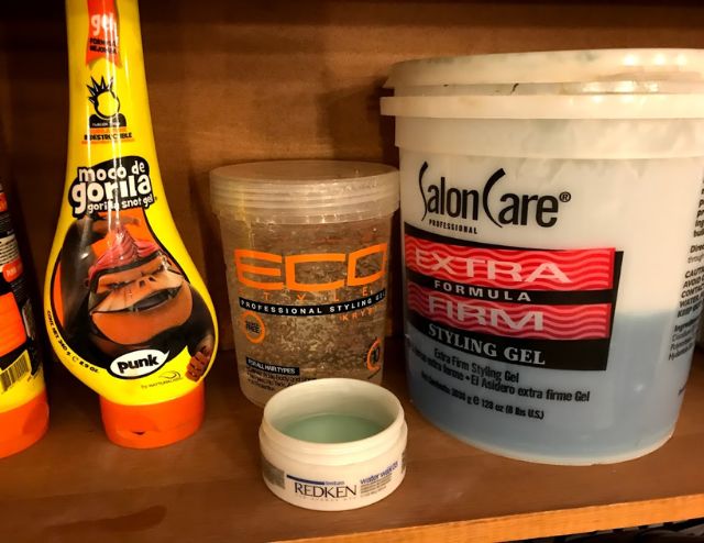 Assorted gel hair products. Includes Gorilla Snot.